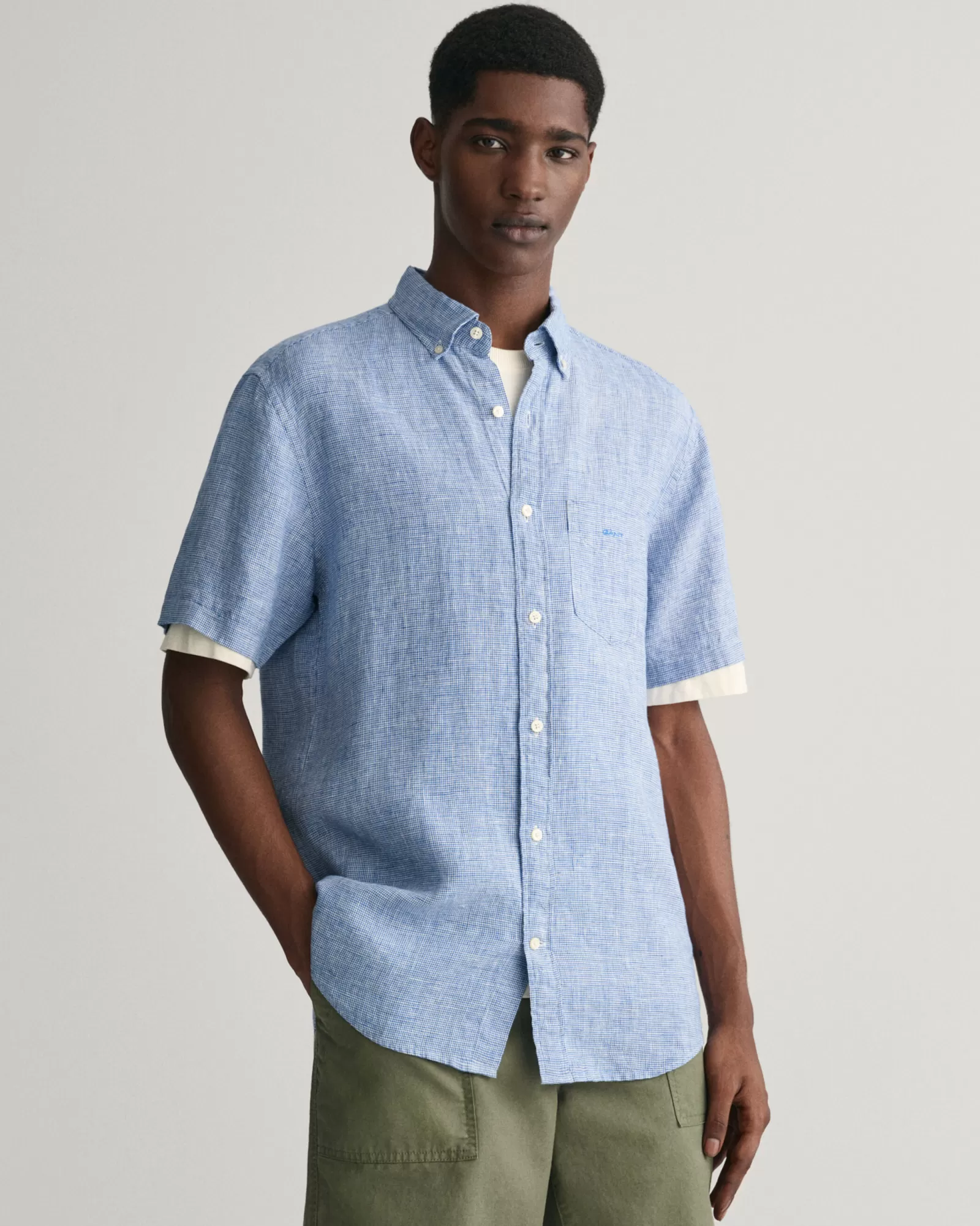 GANT Regular Fit Houndstooth Linen Short Sleeve Shirt | Skjortor