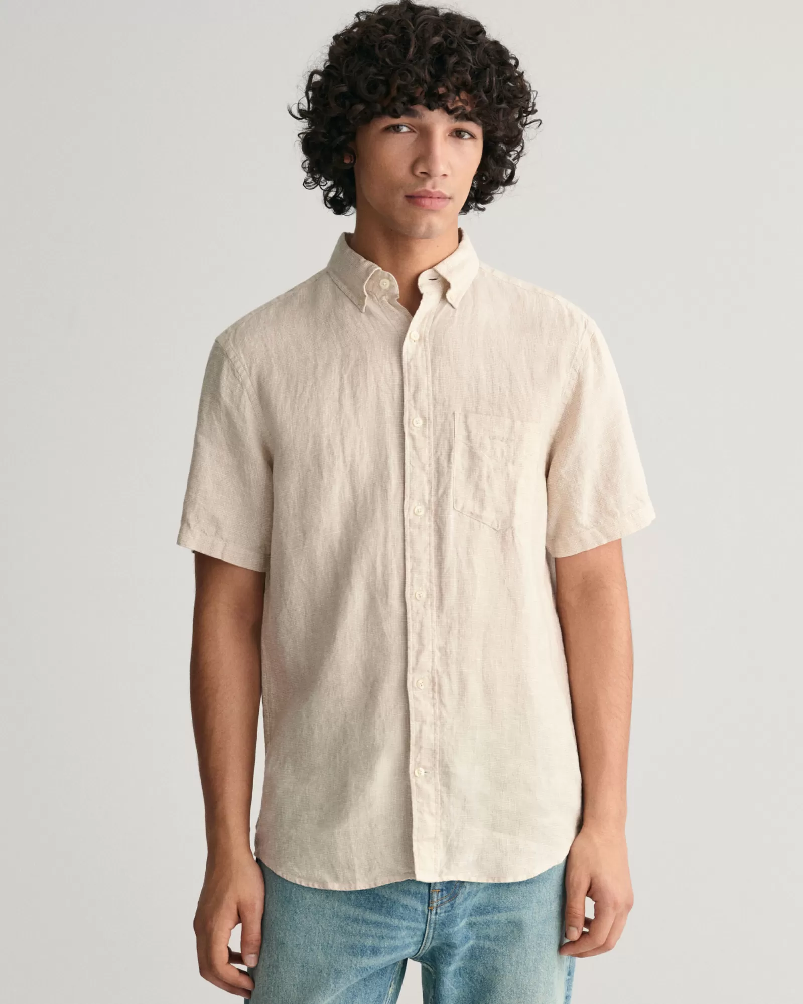 GANT Regular Fit Houndstooth Linen Short Sleeve Shirt | Skjortor