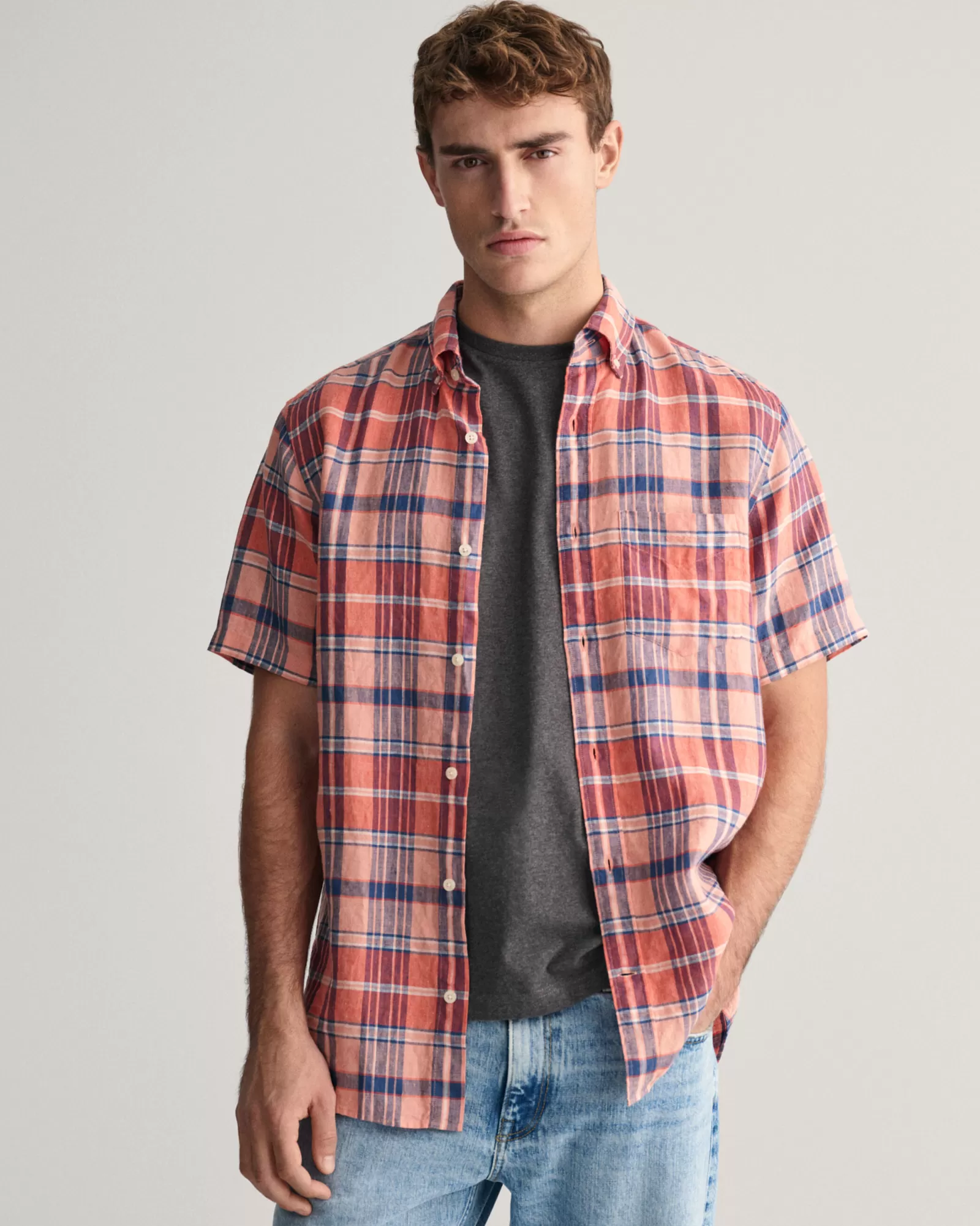 GANT Regular Fit Madras Linen Short Sleeve Shirt | Skjortor