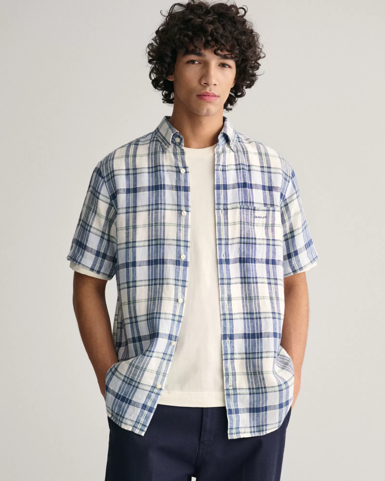 GANT Regular Fit Madras Linen Short Sleeve Shirt | Skjortor