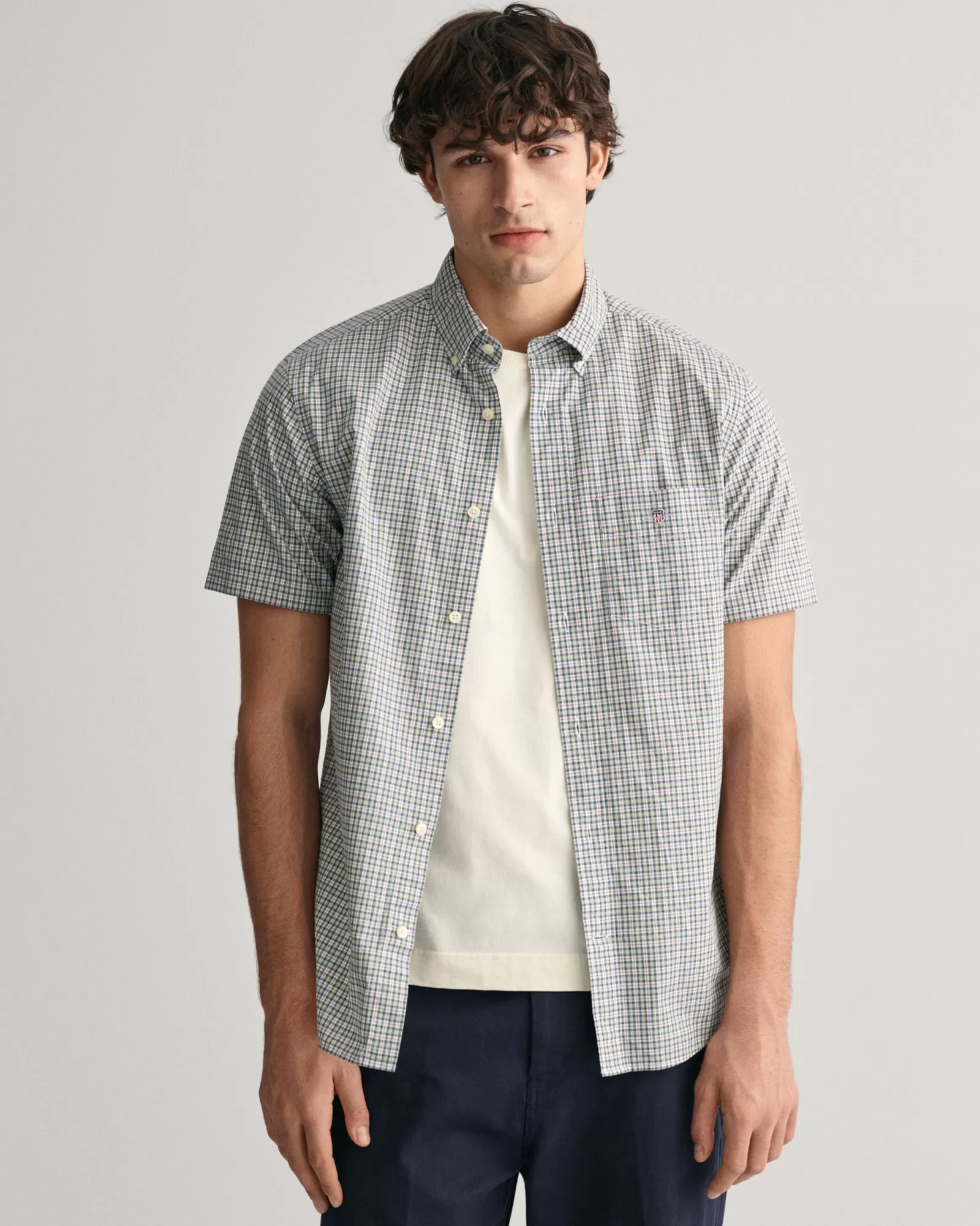 GANT Regular Fit Micro Checked Poplin Short Sleeve Shirt | Skjortor