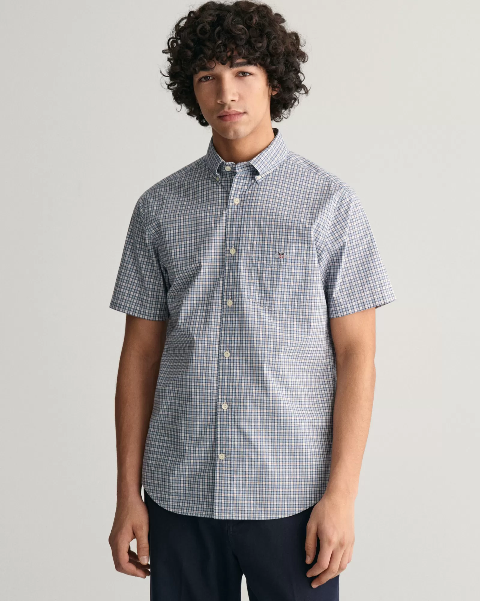 GANT Regular Fit Micro Checked Poplin Short Sleeve Shirt | Skjortor