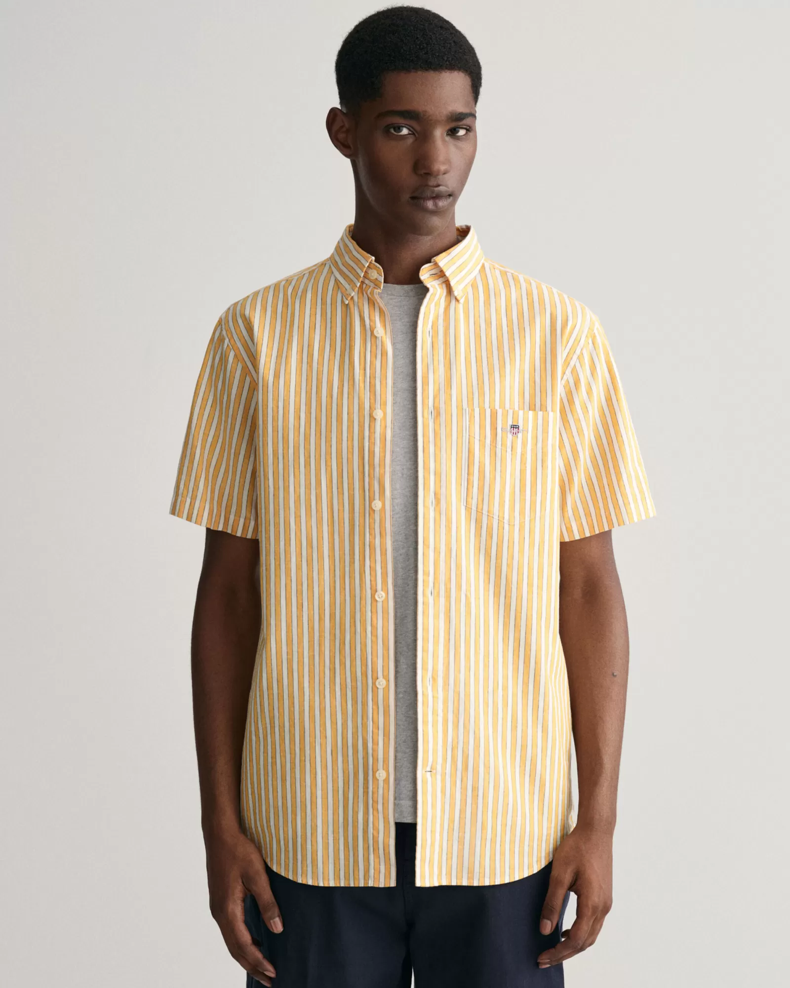 GANT Regular Fit Striped Cotton Linen Short Sleeve Shirt | Skjortor