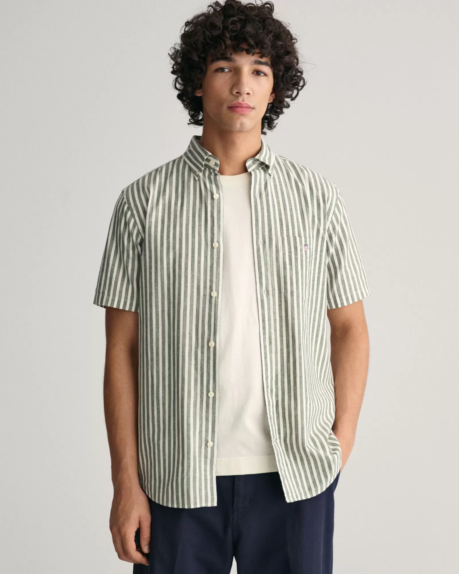 GANT Regular Fit Striped Cotton Linen Short Sleeve Shirt | Skjortor