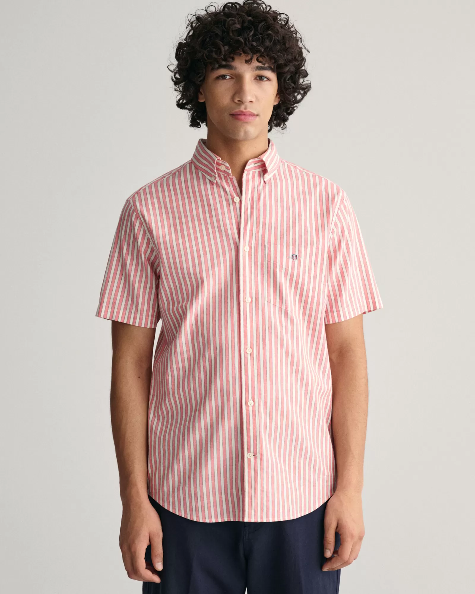 GANT Regular Fit Striped Cotton Linen Short Sleeve Shirt | Skjortor