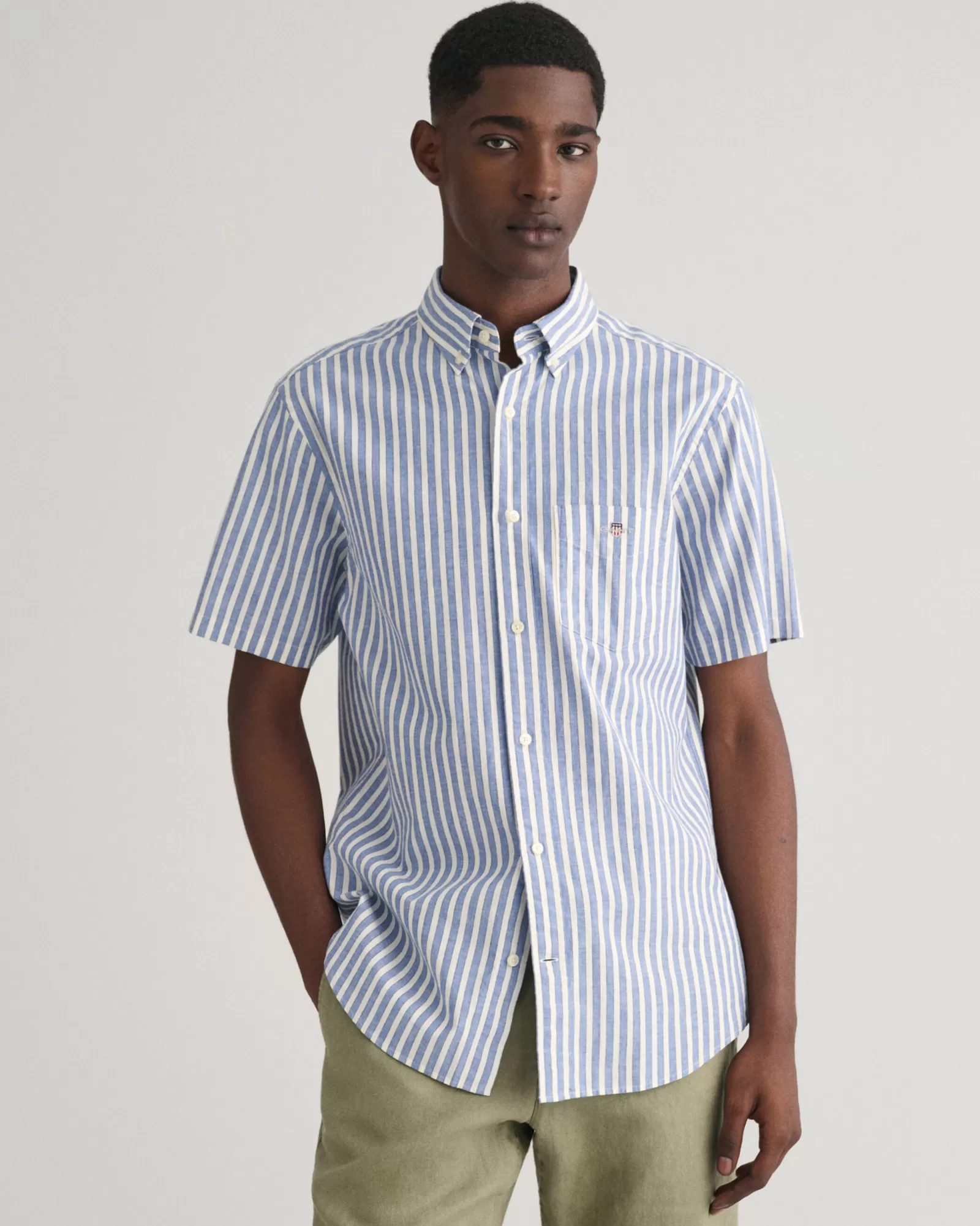 GANT Regular Fit Striped Cotton Linen Short Sleeve Shirt | Skjortor