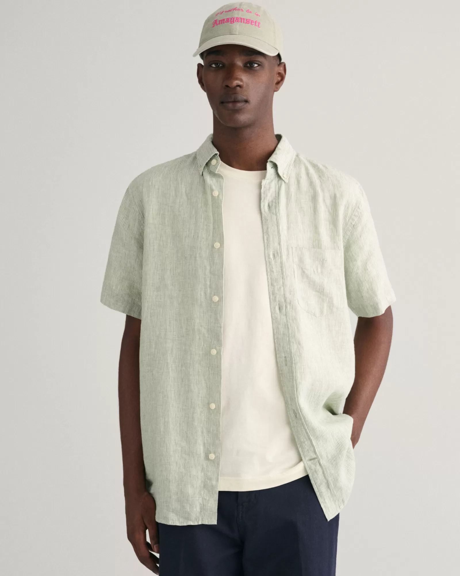 GANT Regular Fit Striped Linen Short Sleeve Shirt | Skjortor