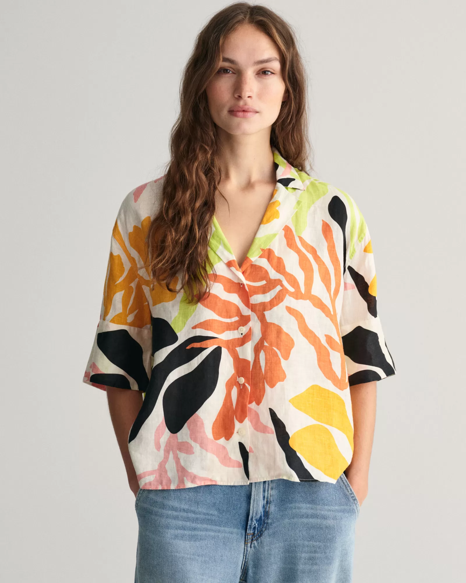 GANT Relaxed Fit Palm Print Linen Short Sleeve Shirt | Skjortor & Blusar