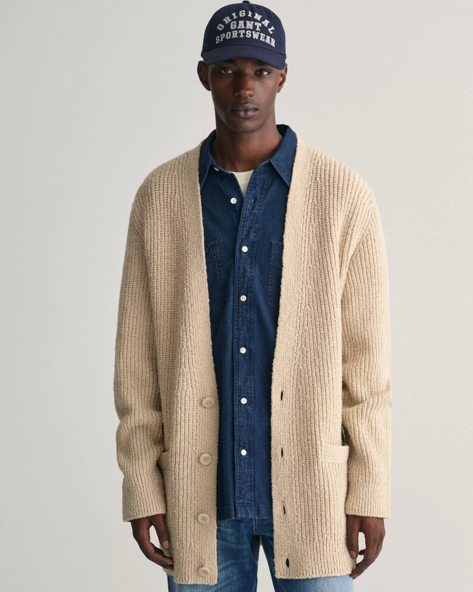 GANT Ribbed Bouclé Cardigan | Stickat