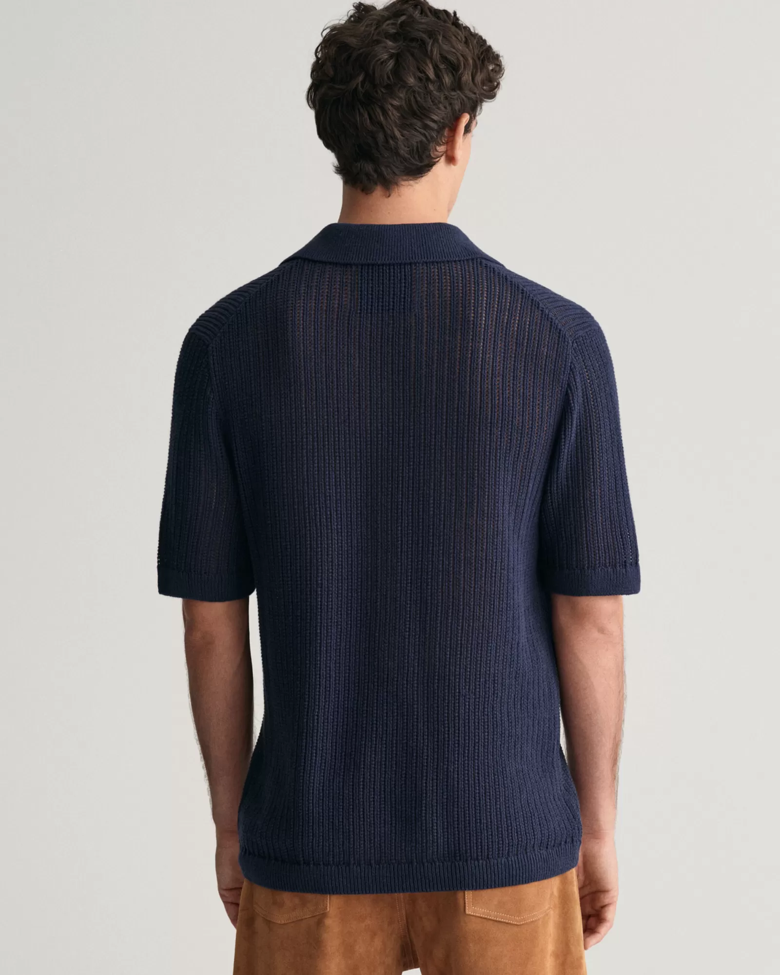 GANT Ribbed Linen Blend Short Sleeve Polo Sweater | Stickat | Pikéer