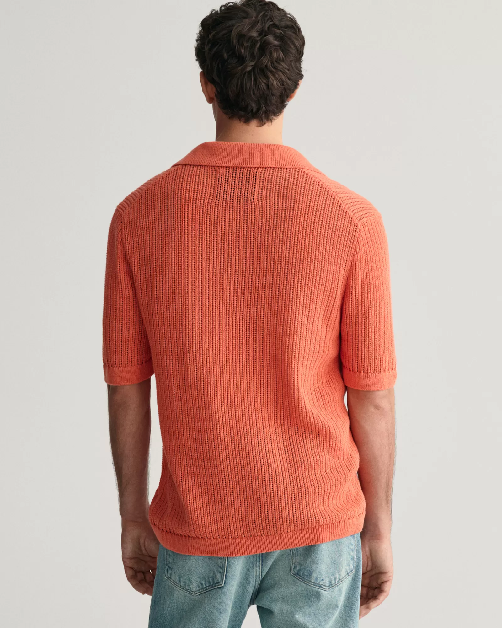 GANT Ribbed Linen Blend Short Sleeve Polo Sweater | Stickat | Pikéer