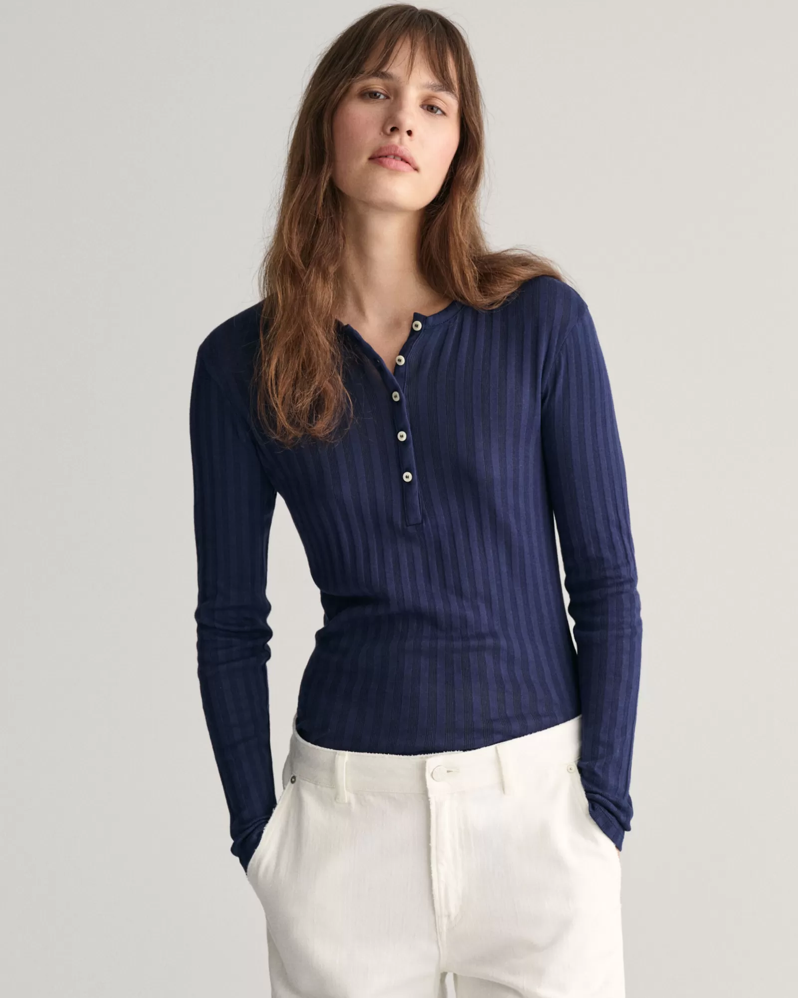 GANT Ribbed Long Sleeve Henley T-Shirt | T-shirtar & Toppar