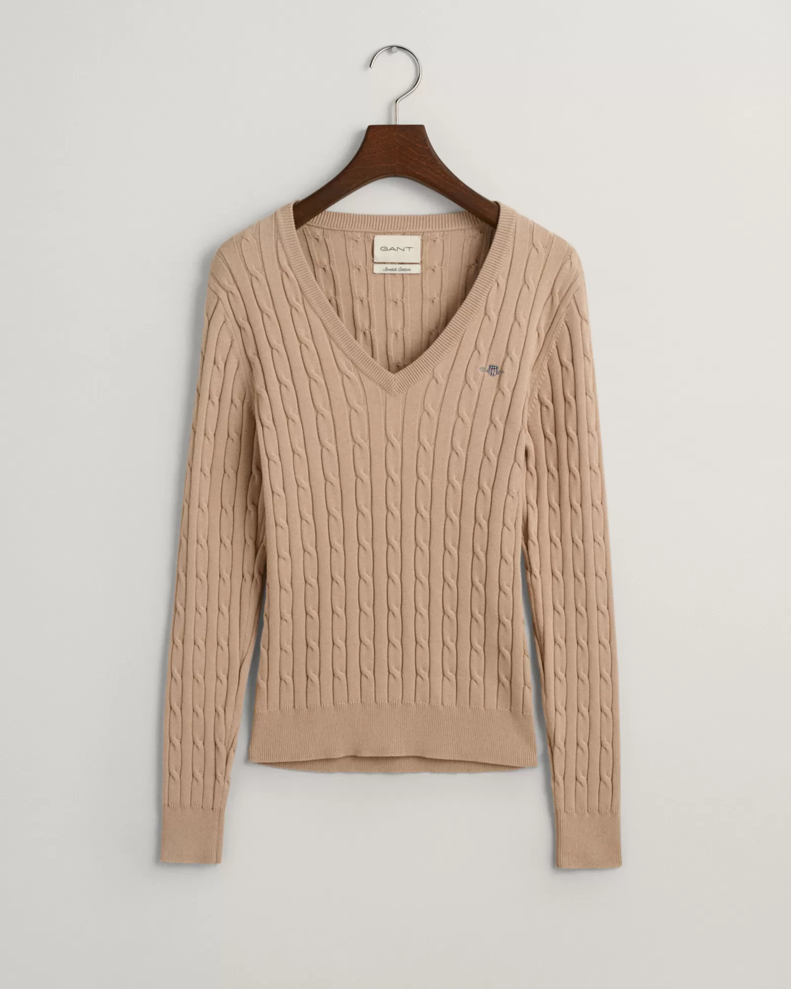 GANT Stretch Cotton Cable Knit V-Neck Sweater | Stickat