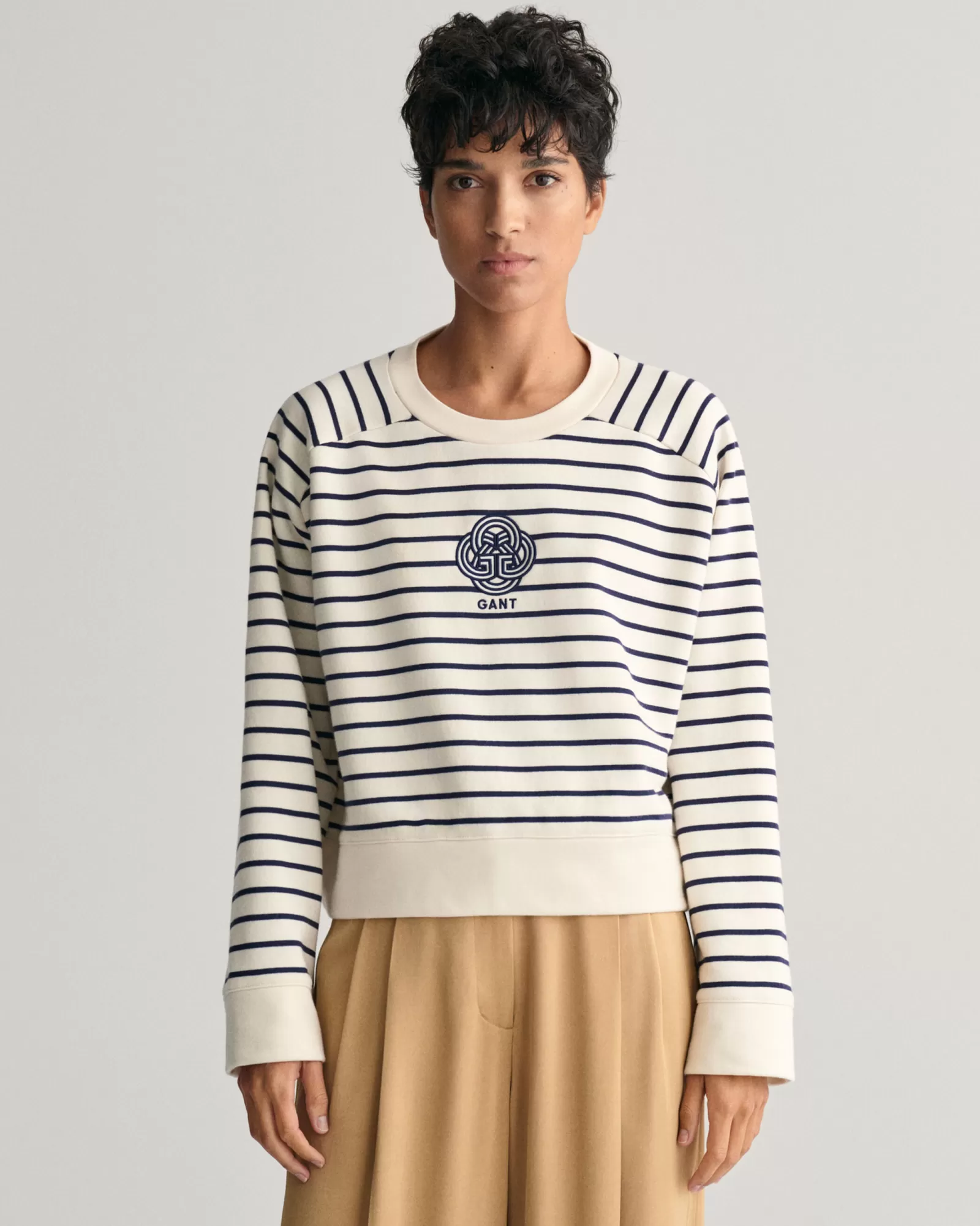 GANT Striped Monogram Crew Neck Sweatshirt | Hoodies & Tröjor