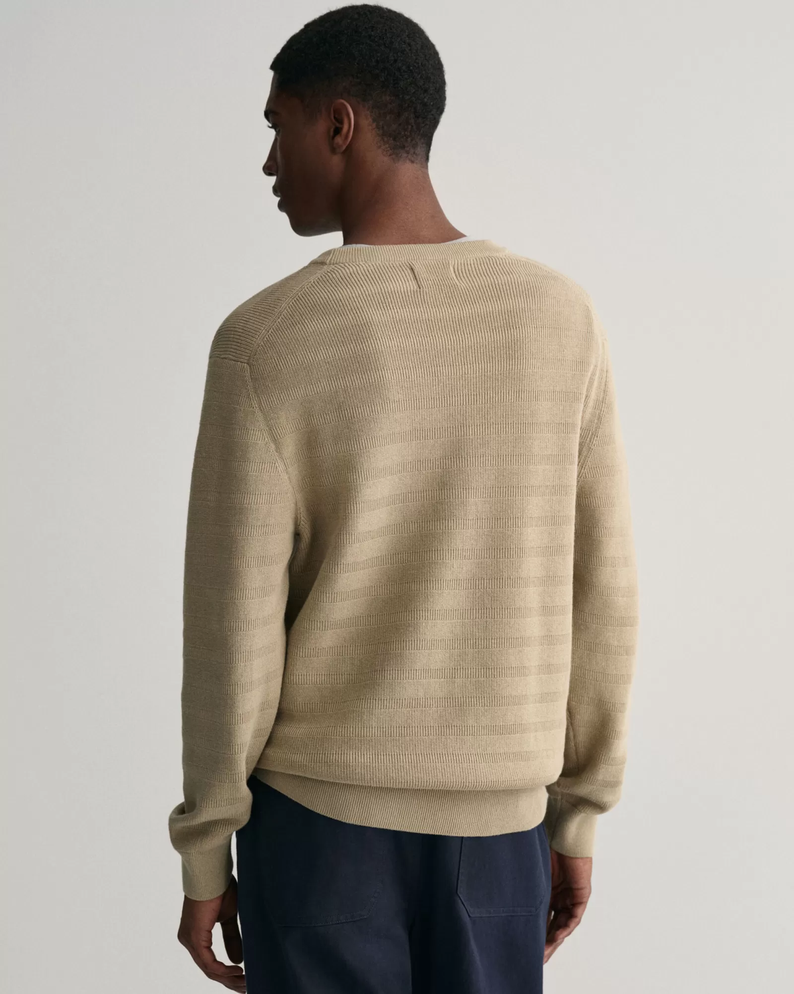 GANT Striped Textured Cotton Crew Neck Sweater | Stickat