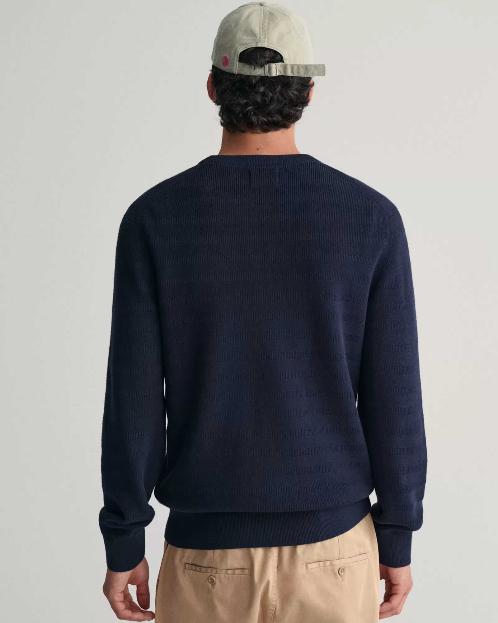 GANT Striped Textured Cotton Crew Neck Sweater | Stickat