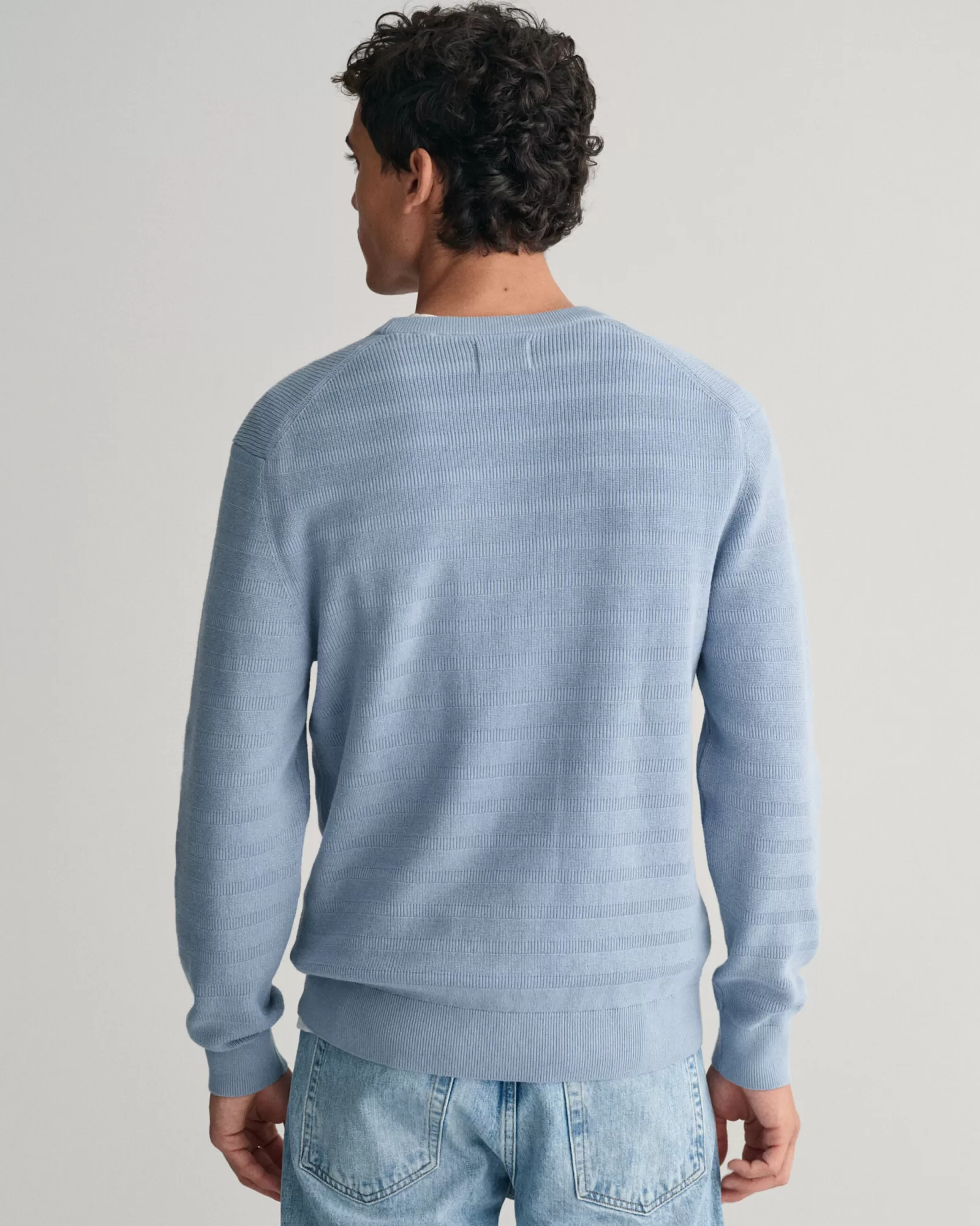 GANT Striped Textured Cotton Crew Neck Sweater | Stickat