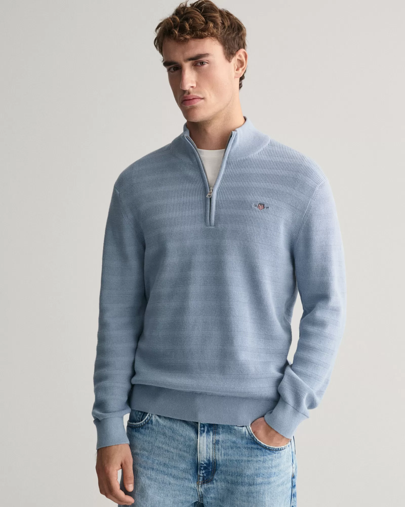 GANT Striped Textured Cotton Half-Zip Sweater | Stickat