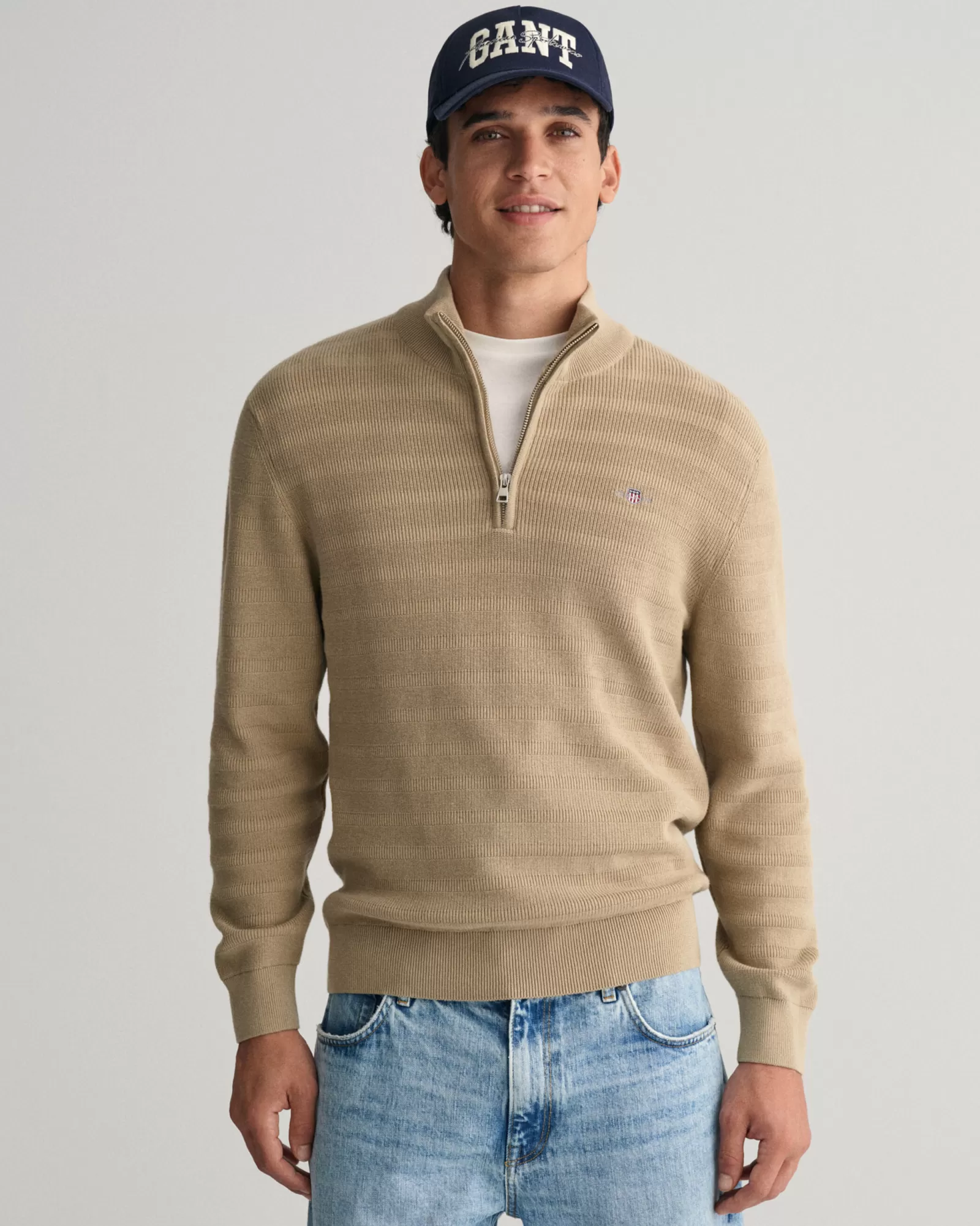 GANT Striped Textured Cotton Half-Zip Sweater | Stickat