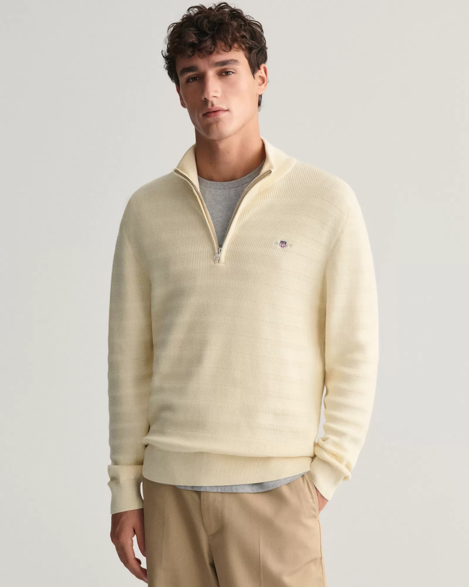 GANT Striped Textured Cotton Half-Zip Sweater | Stickat