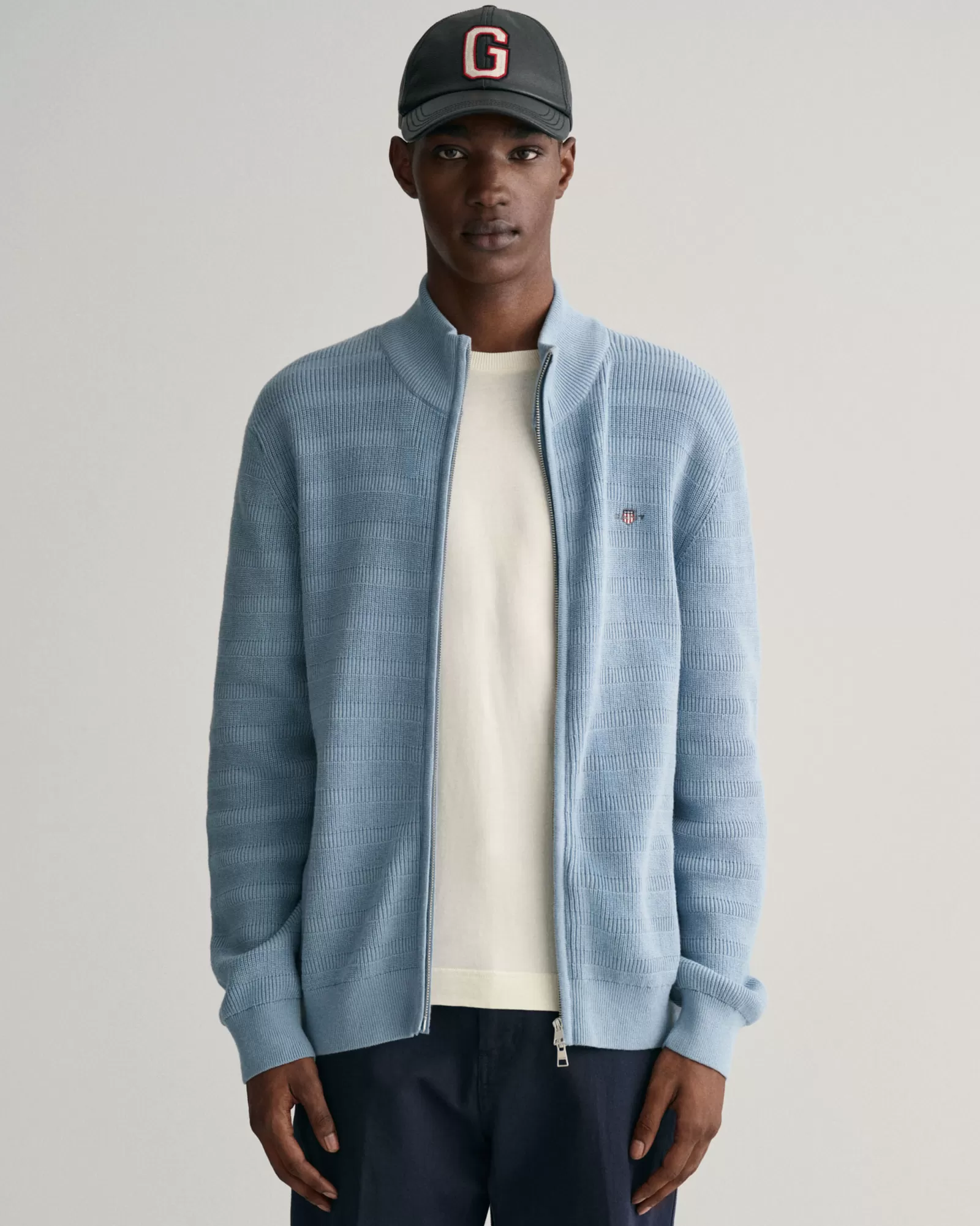 GANT Striped Textured Cotton Zip Cardigan | Stickat