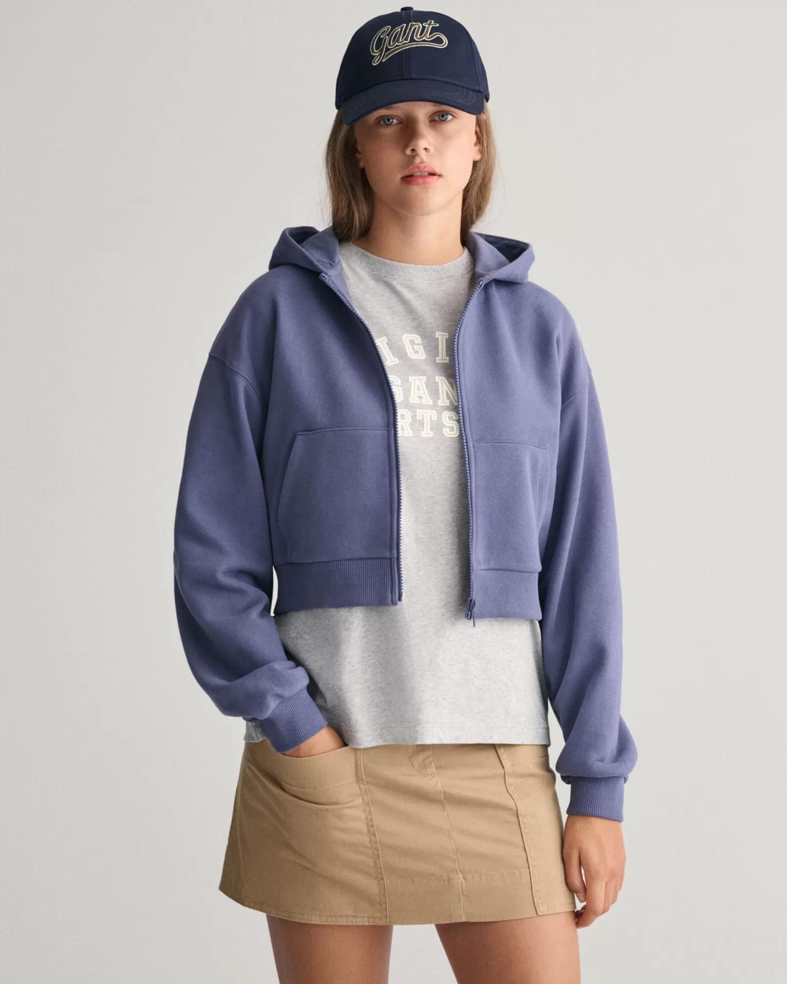 GANT Teen Girls Script Graphic Cropped Zip Hoodie | Barn Hoodies & Tröjor