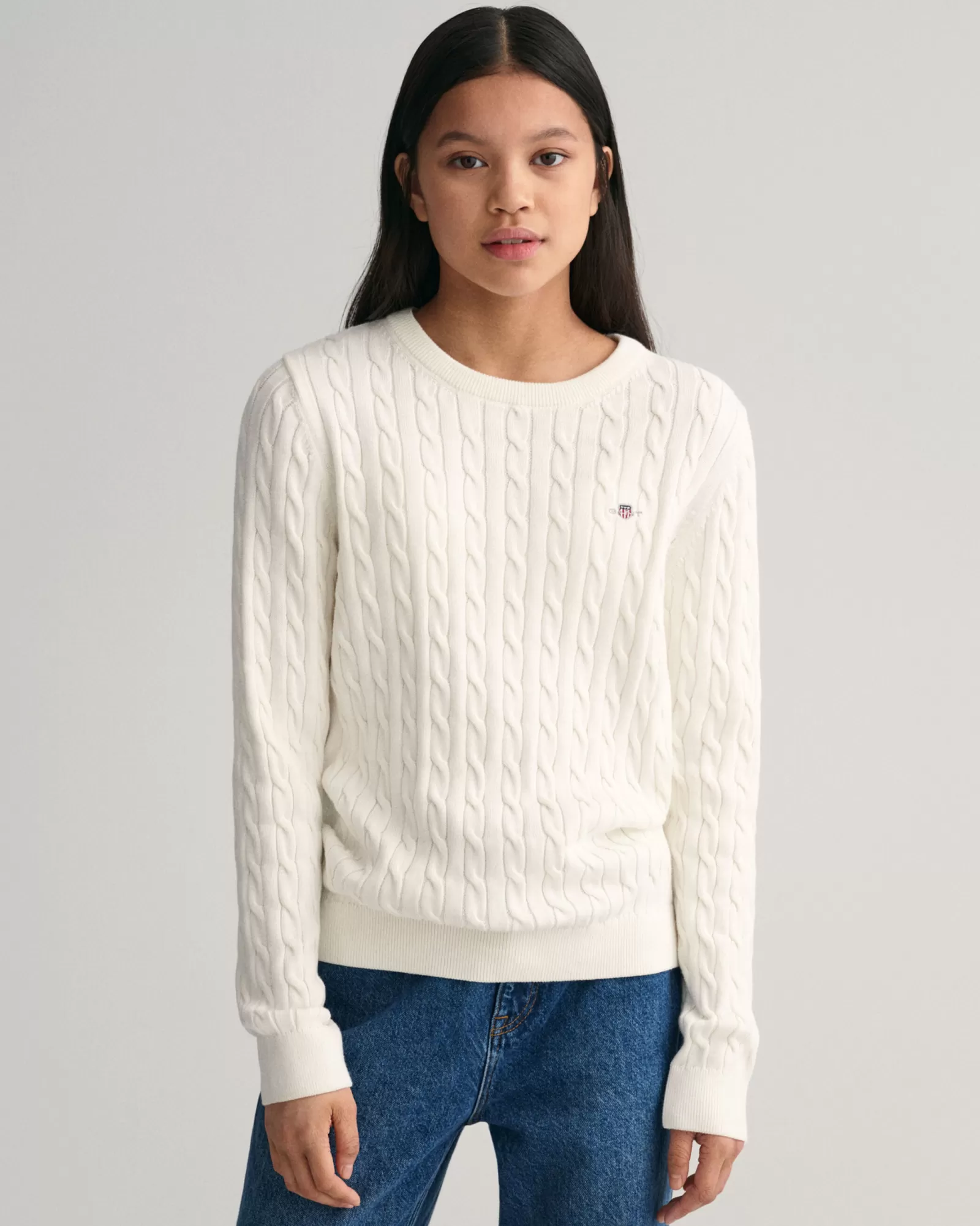 GANT Teen Girls Shield Cotton Cable Knit Sweater | Barn Stickat