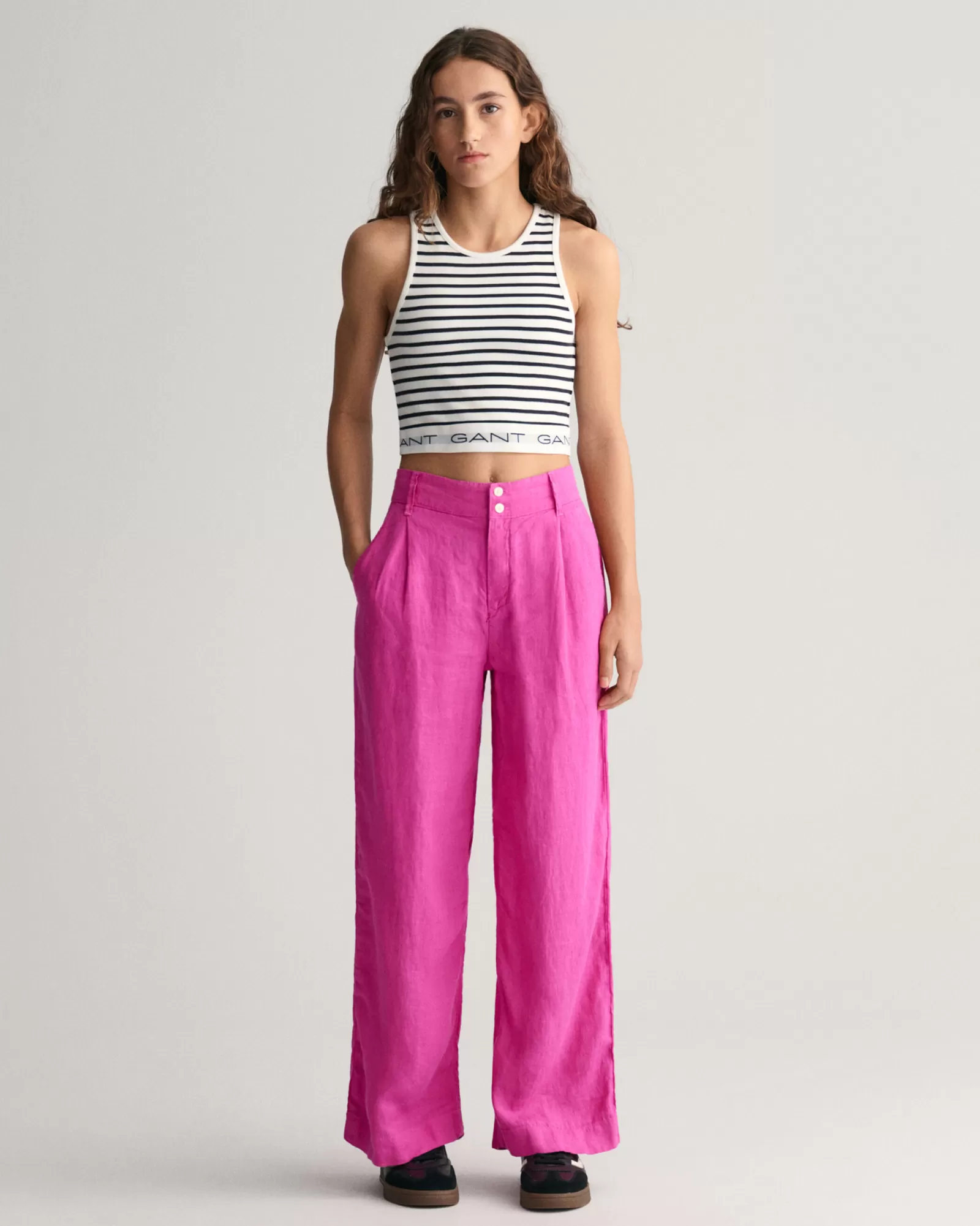 GANT Teen Girls Wide Leg Pleated Linen Pants | Barn Byxor | Byxor