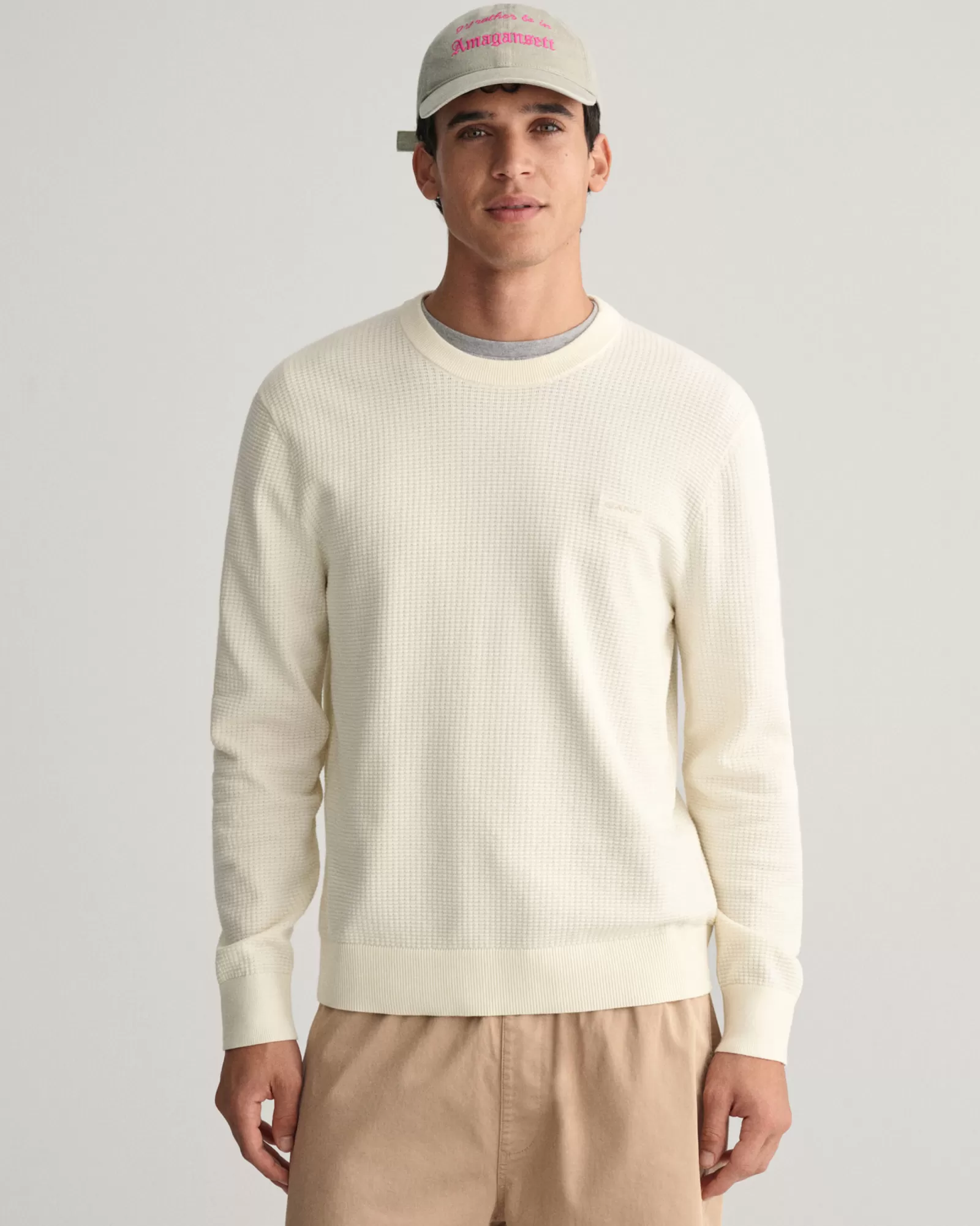 GANT Textured Cotton Crew Neck Sweater | Stickat