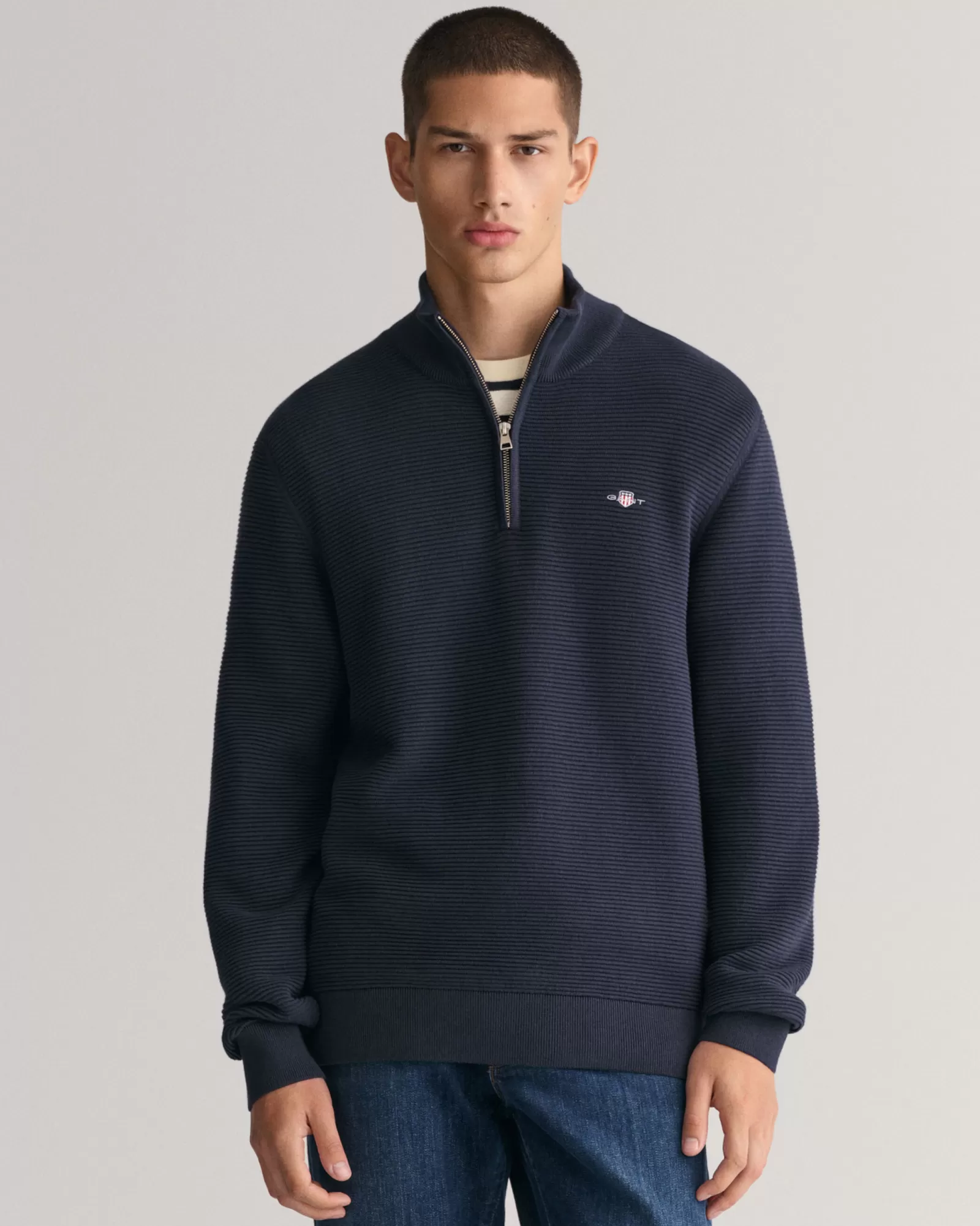 GANT Textured Cotton Half-Zip Sweater | Stickat