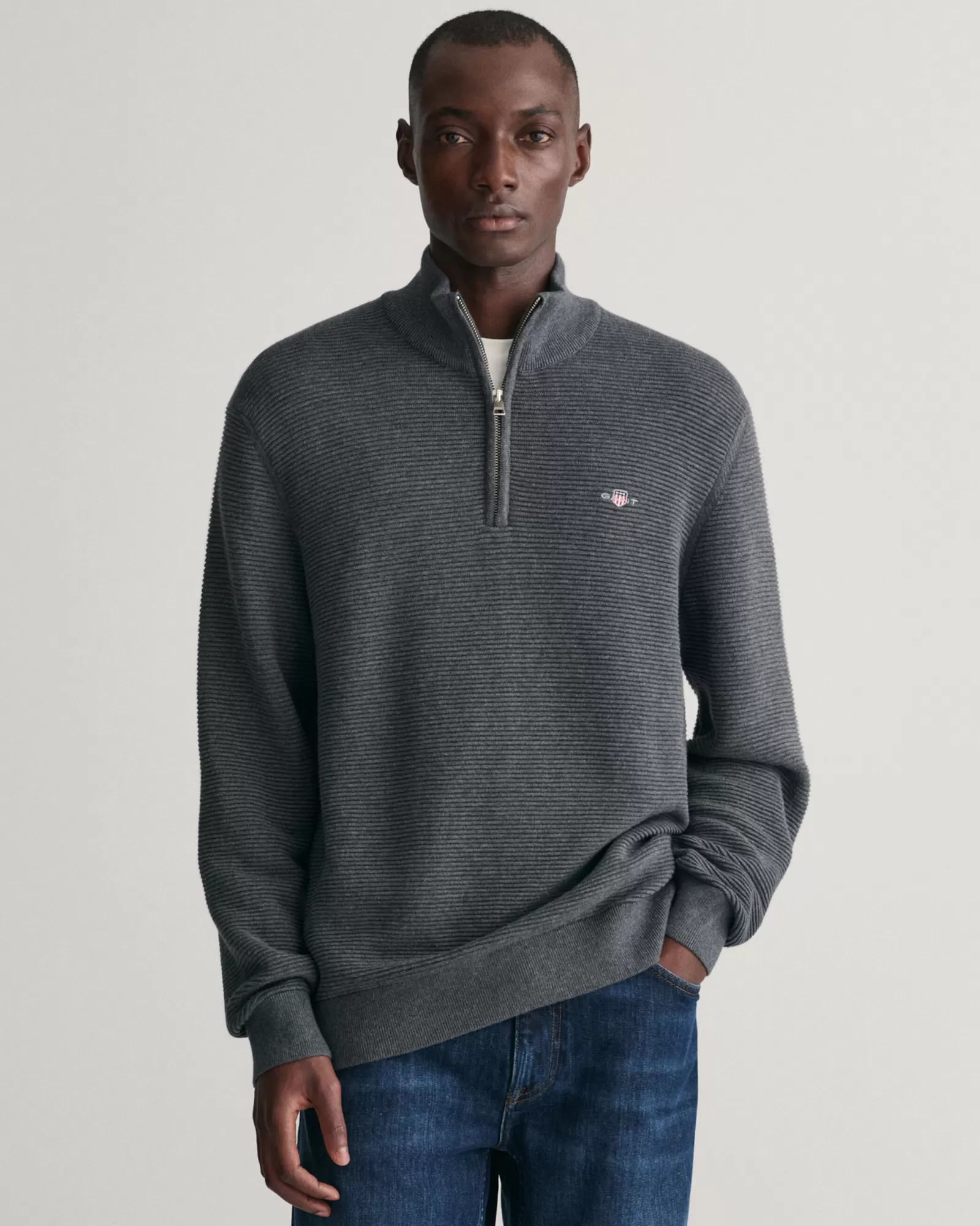 GANT Textured Cotton Half-Zip Sweater | Stickat