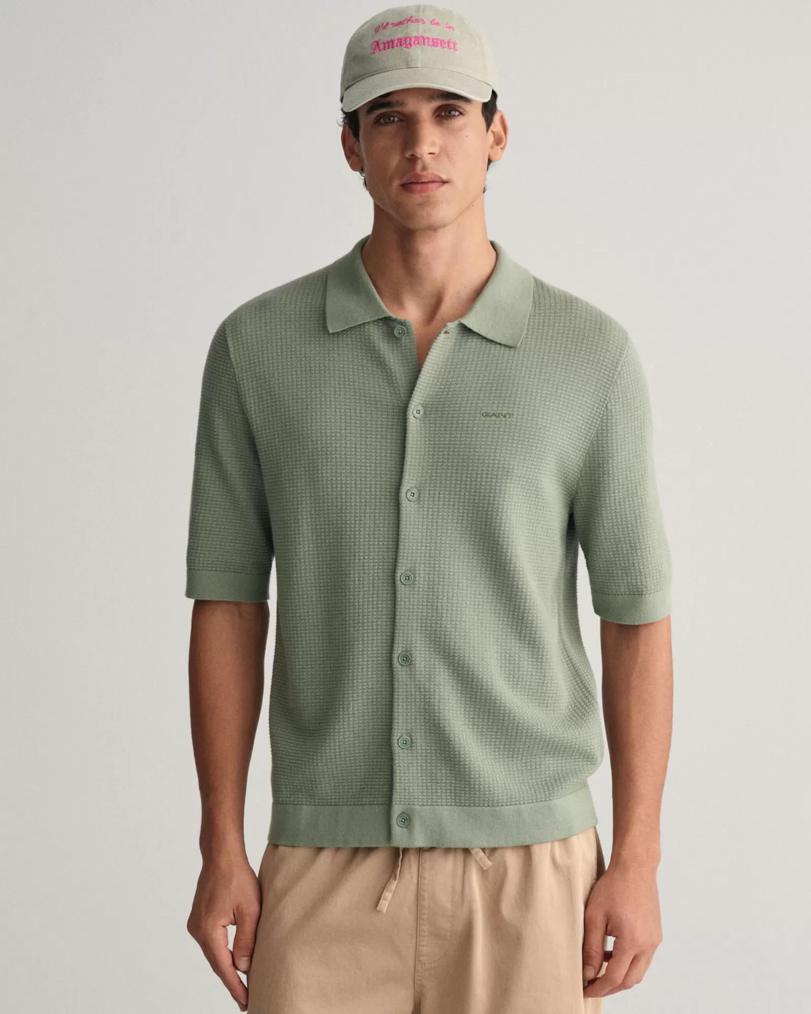 GANT Textured Knit Short Sleeve Shirt | Stickat