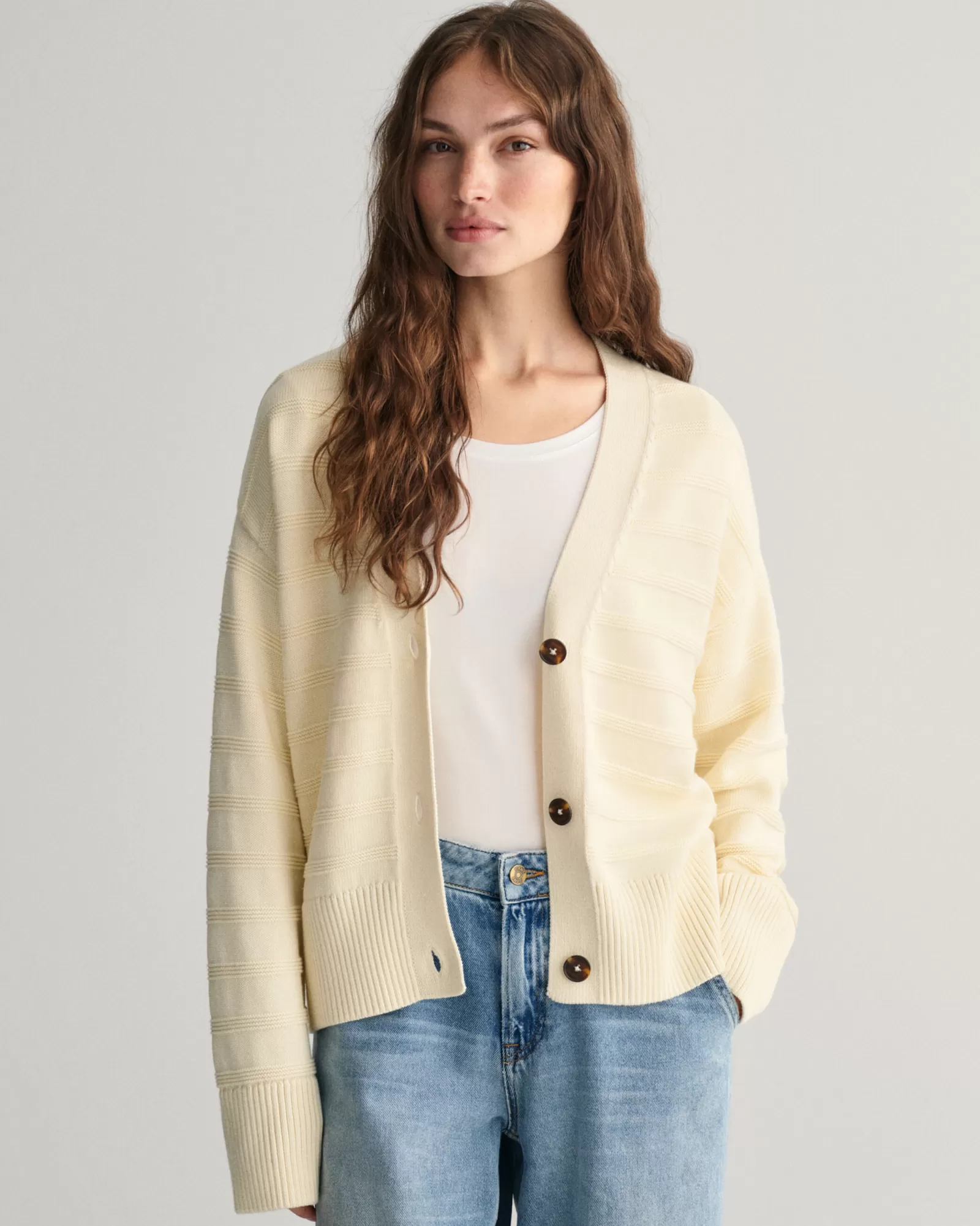 GANT Tonal Striped Cotton Cardigan | Stickat