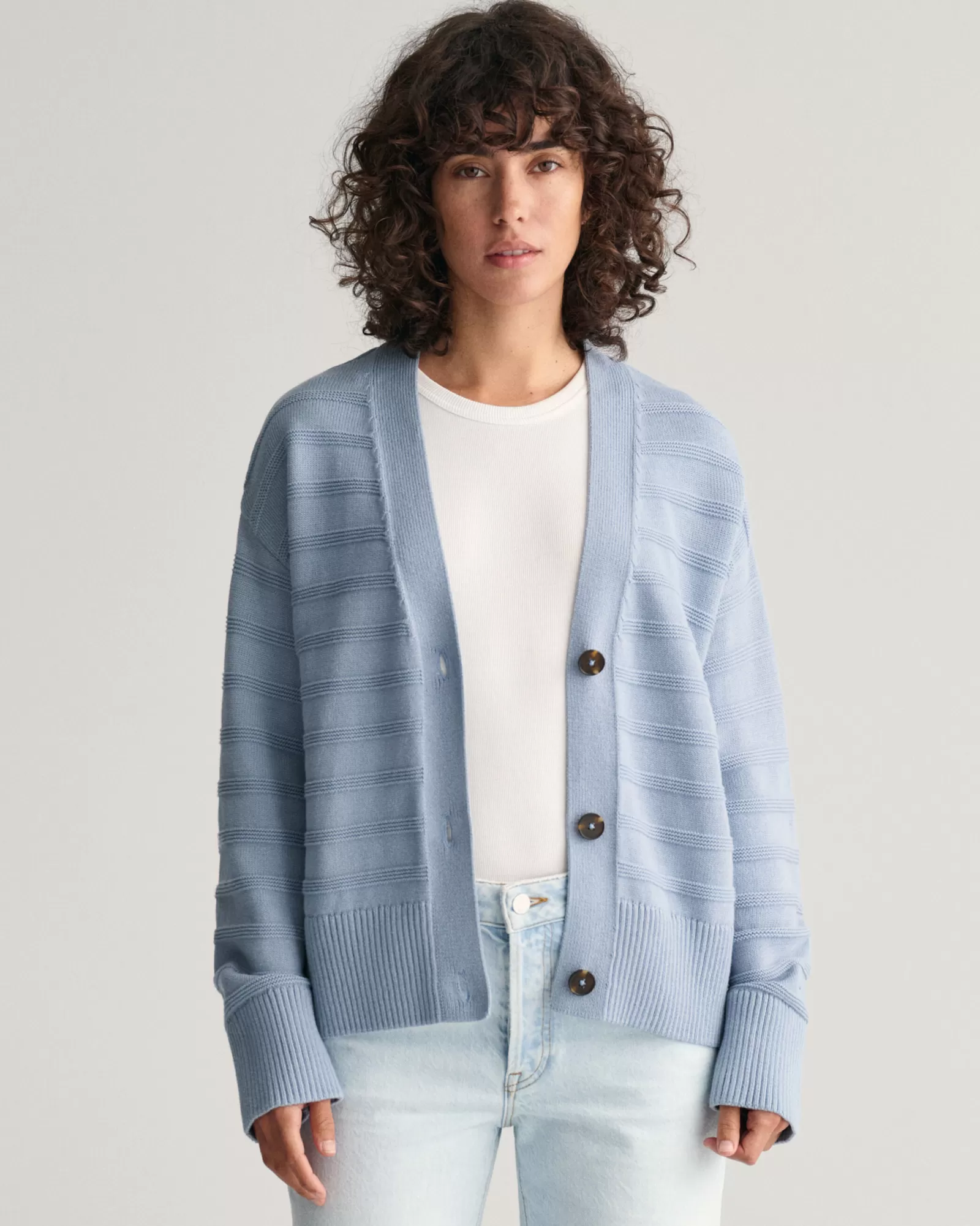 GANT Tonal Striped Cotton Cardigan | Stickat